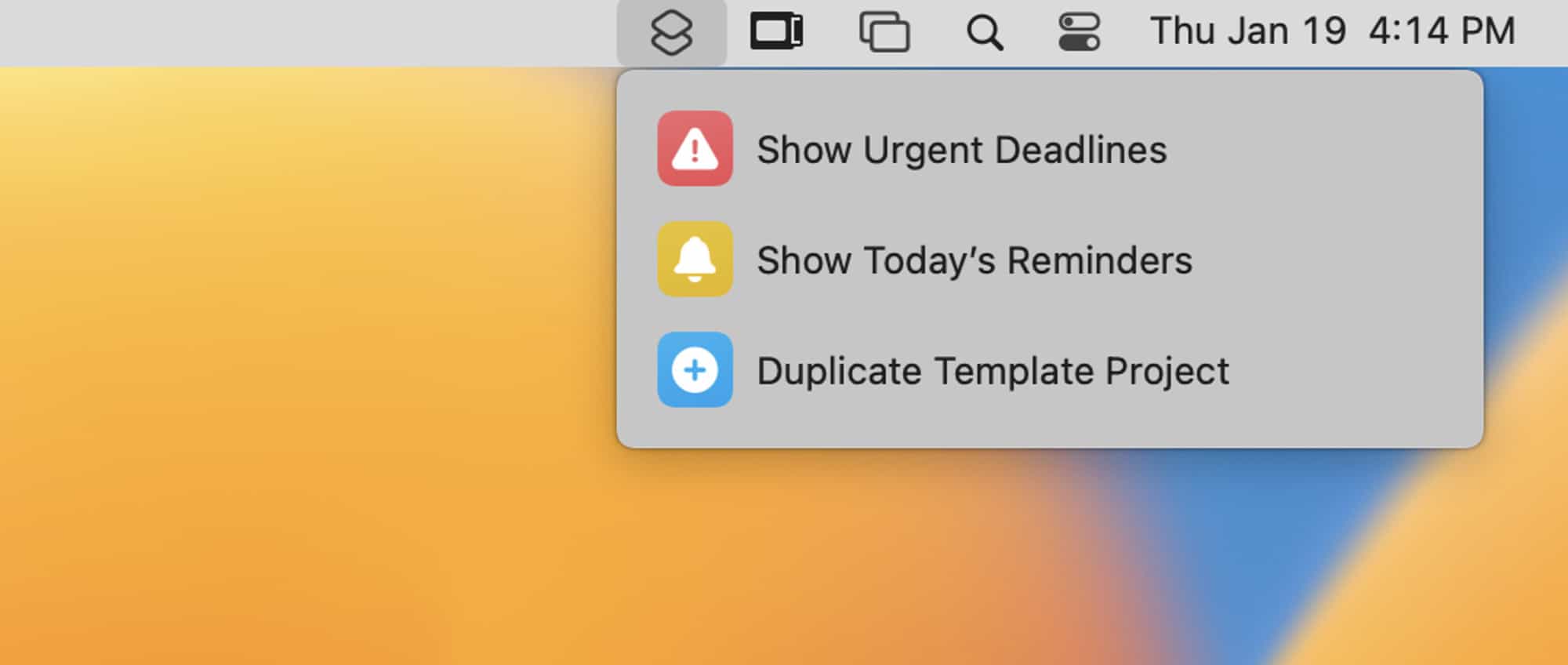 Shortcuts in the menu bar on macOS