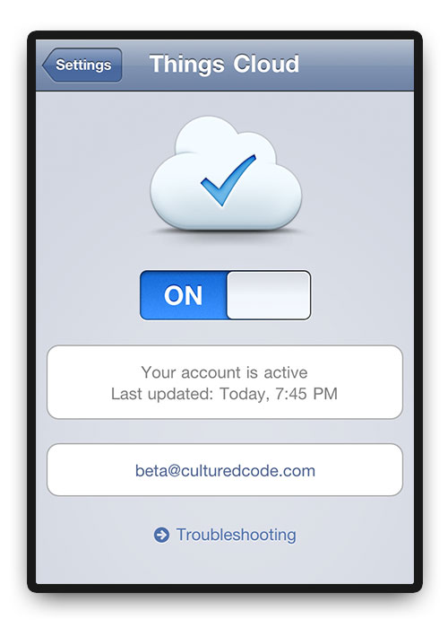 Things iOS Cloud Sync Beta - Screenshot