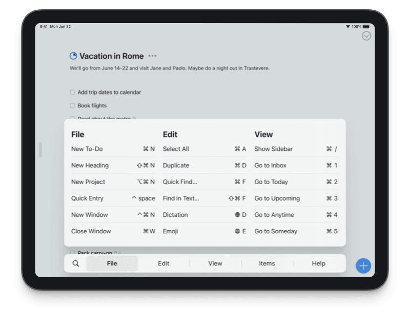 Keyboard shortcuts menus