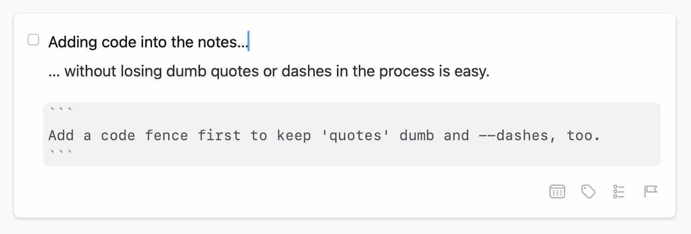 Code fences help retain dumb quotes and dashes