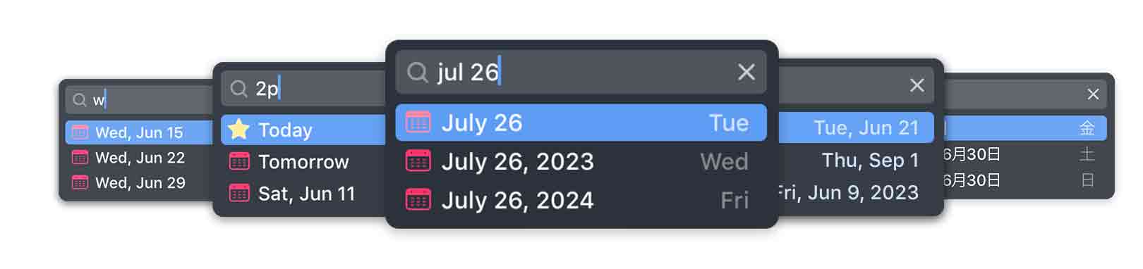 Different exapmles of using natural language in the When date picker