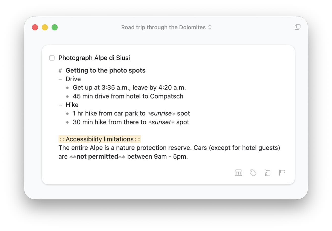 Using Markdown to format text in notes
