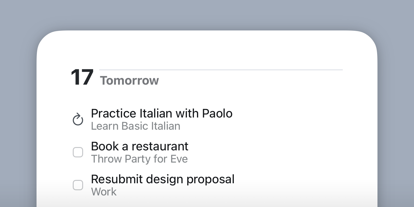 A repeating to-do showing the repeat arrow in place of a checkbox