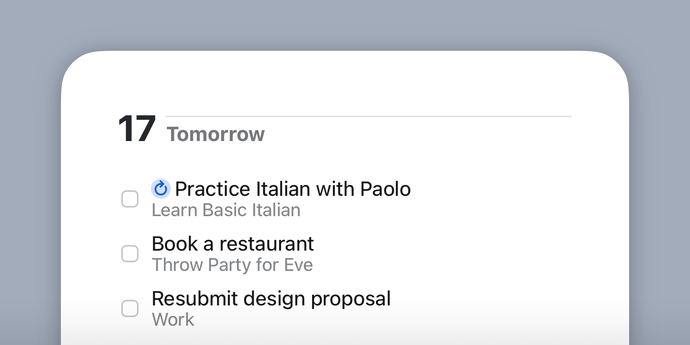 A repeating to-do showing a checkbox, with the repeat arrow moved to its right