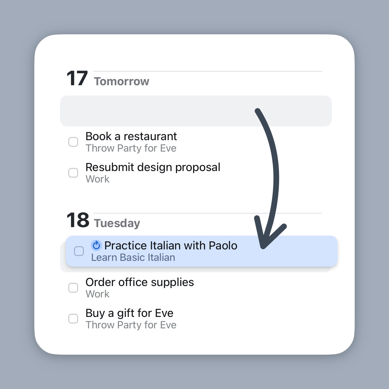 Rescheduling a repeating to-do
