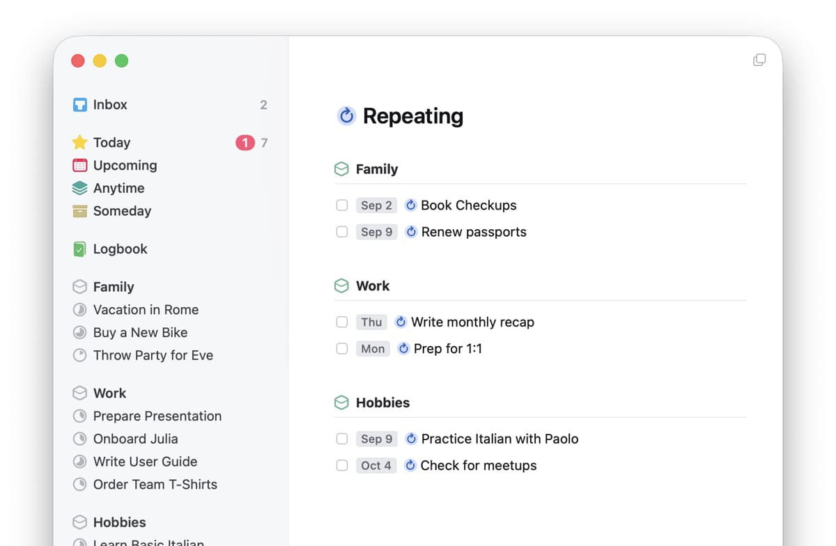 Repeating list in Things